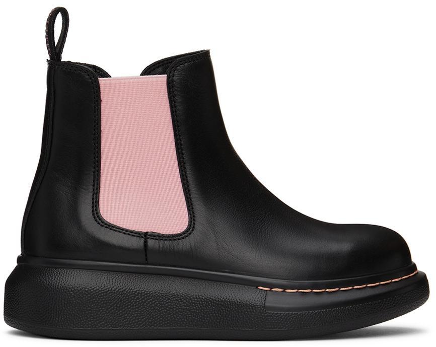 商品Alexander McQueen|Kids Black & Pink Hybrid Chelsea Boots,价格¥3612,第1张图片