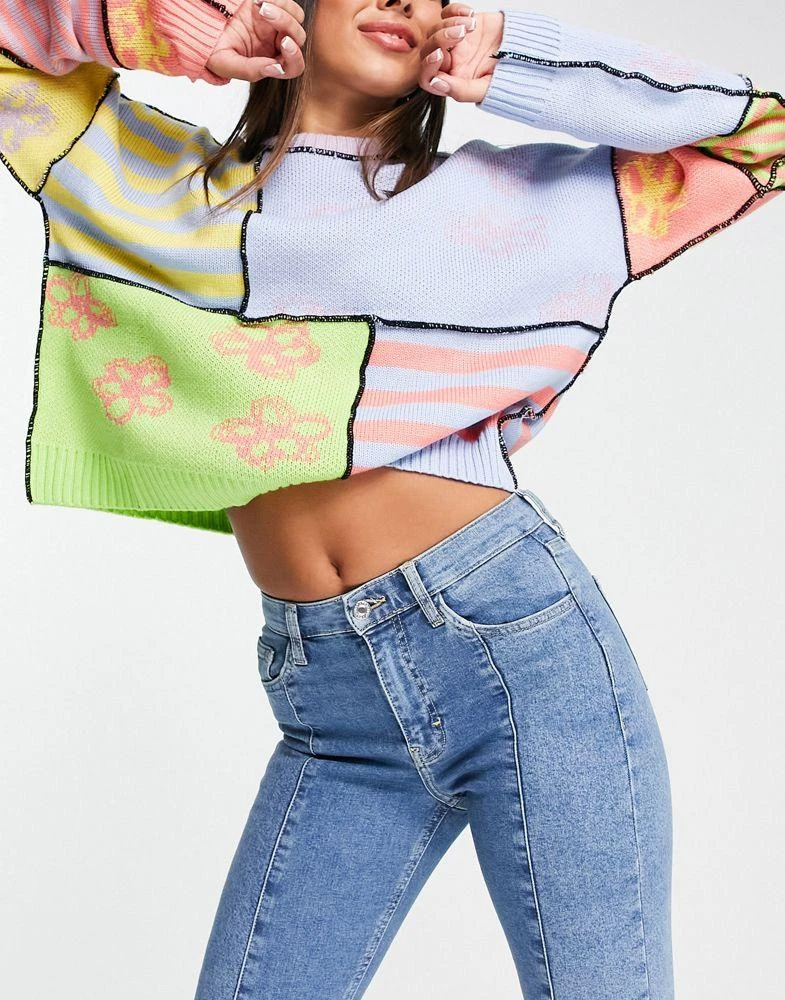 商品Topshop|Topshop panelled Jamie jeans in mid blue,价格¥313,第4张图片详细描述