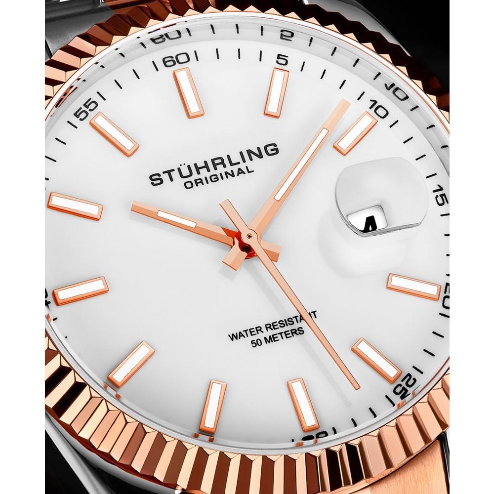 商品Stuhrling|Men's Silver-Tone and Rose Gold-Tone Stainless Steel Link Bracelet Watch 42mm,价格¥1020,第5张图片详细描述