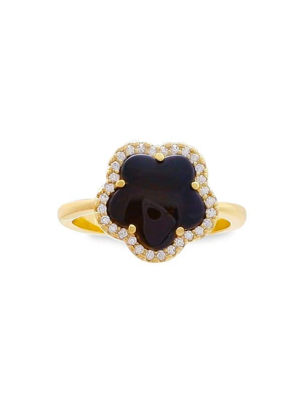 商品JanKuo|14K Goldplated, Cubic Zirconia & Onyx Clover Ring,价格¥195,第2张图片详细描述