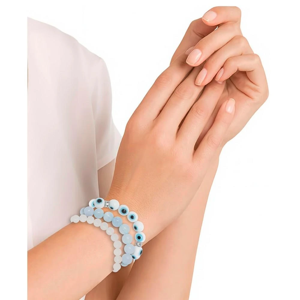 商品Macy's|3 Pc. Set Aquamarine, Jade, & Cubic Zirconia Evil Eye Stretch Bracelets,价格¥281,第2张图片详细描述