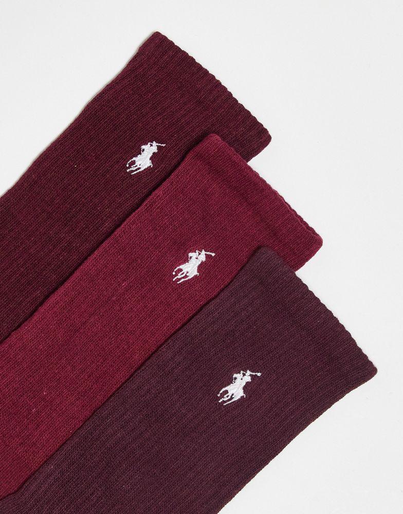 Polo Ralph Lauren 3 pack mercerized cotton socks in burgundy red with logo商品第2张图片规格展示