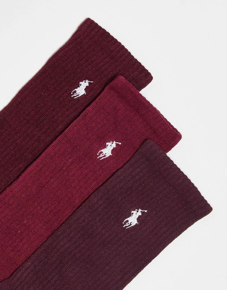 商品Ralph Lauren|Polo Ralph Lauren 3 pack mercerized cotton socks in burgundy red with logo,价格¥389,第2张图片详细描述