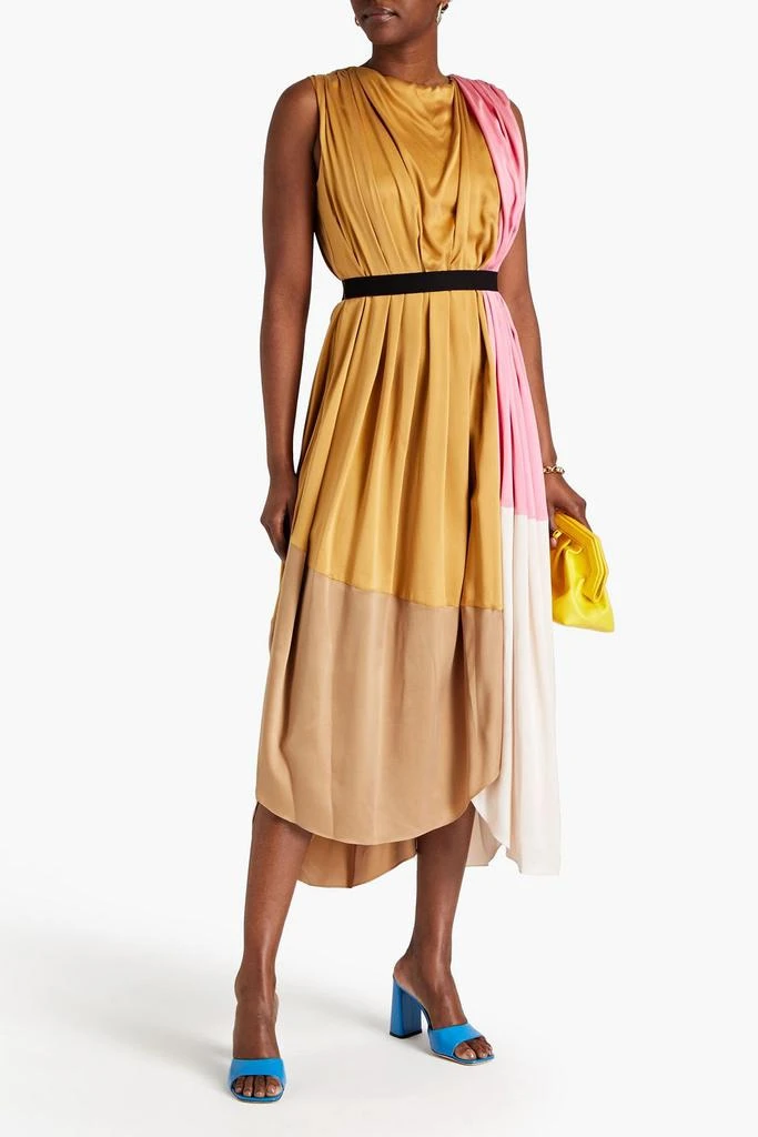 商品ROKSANDA|Canvas-trimmed pleated color-block silk midi dress,价格¥5605,第2张图片详细描述
