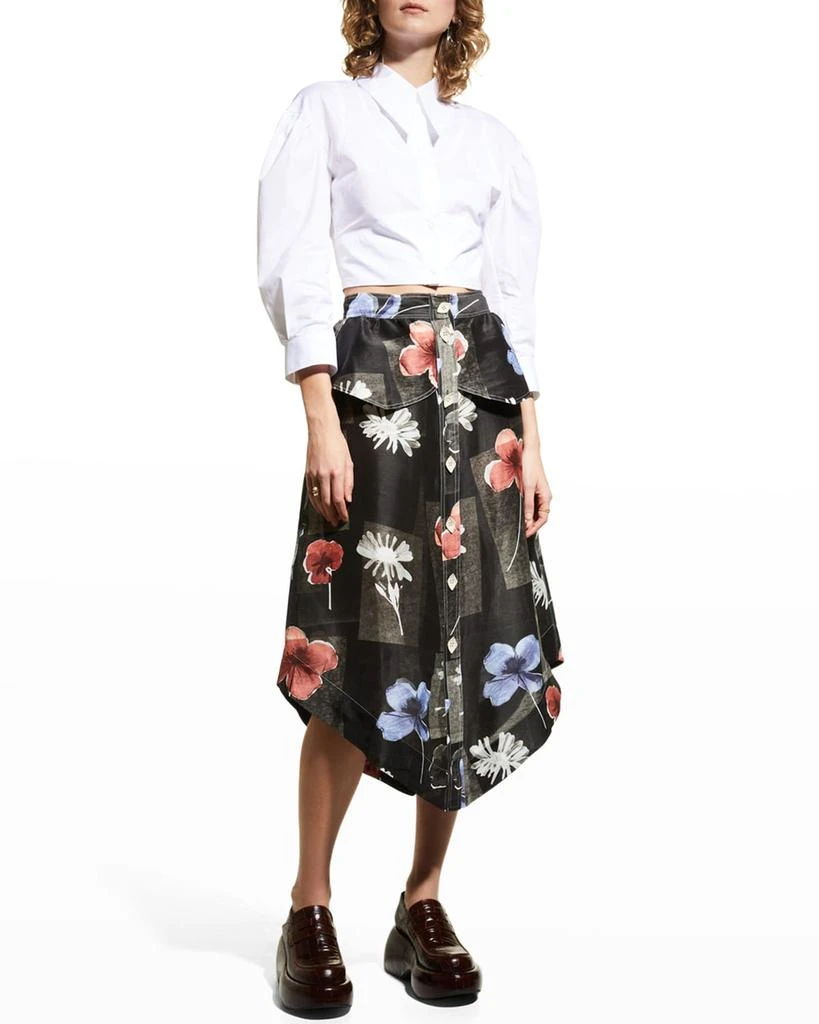 商品Ganni|Linen Floral Button-Front Midi Skirt,价格¥1023,第1张图片