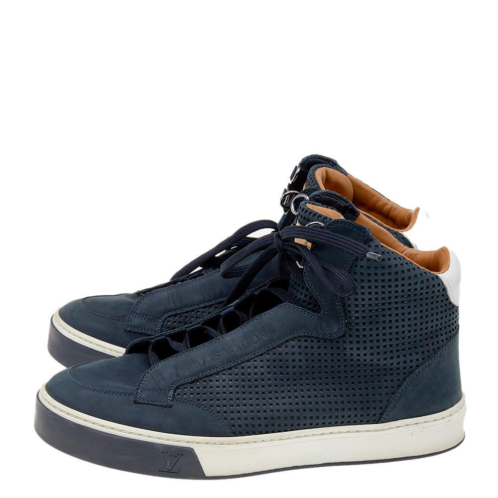 Louis Vuitton Navy Blue Perforated Nubuck Leather Speaker High Top Sneakers Size 40商品第4张图片规格展示