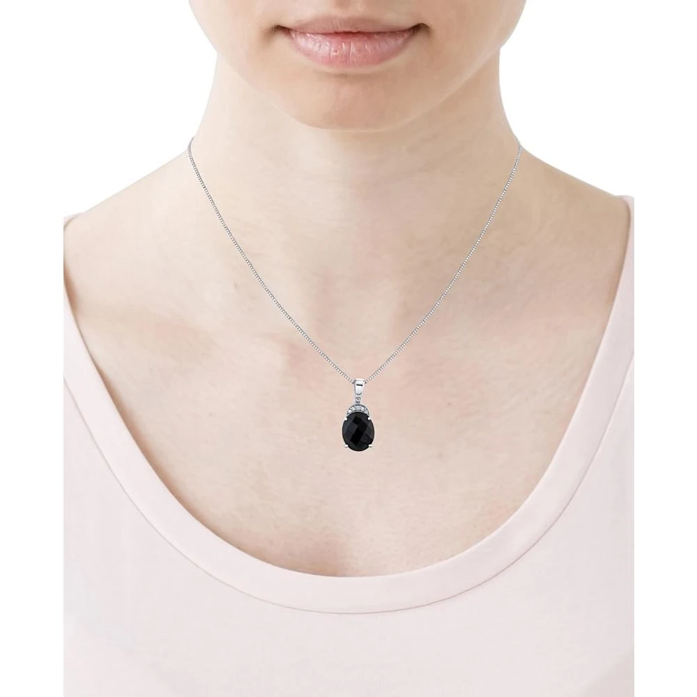商品Macy's|Onyx & Diamond Accent Oval 18" Pendant Necklace in Sterling Silver,价格¥1184,第2张图片详细描述