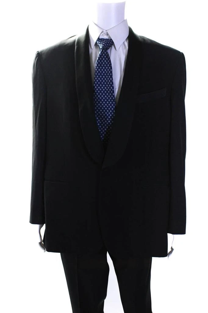 商品[二手商品] Trussini|Mens Single Button Satin Trim Pleated Tuxedo Suit Black Wool,价格¥595,第2张图片详细描述