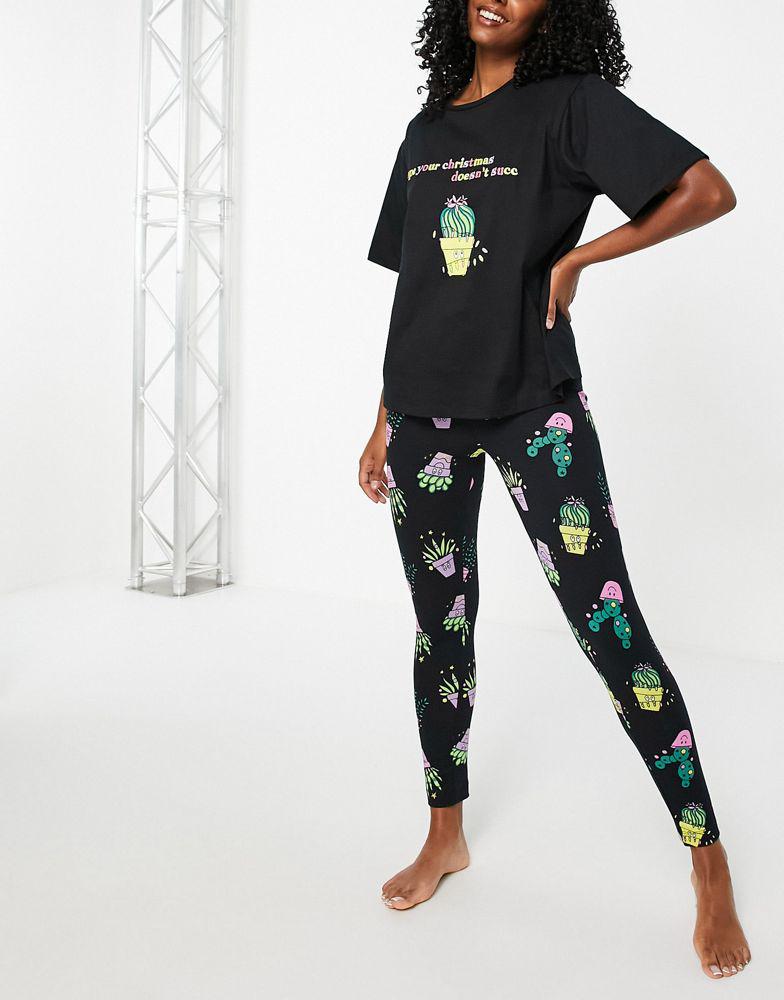 ASOS DESIGN Christmas doesn't succ oversized tee & legging pyjama set in black商品第1张图片规格展示