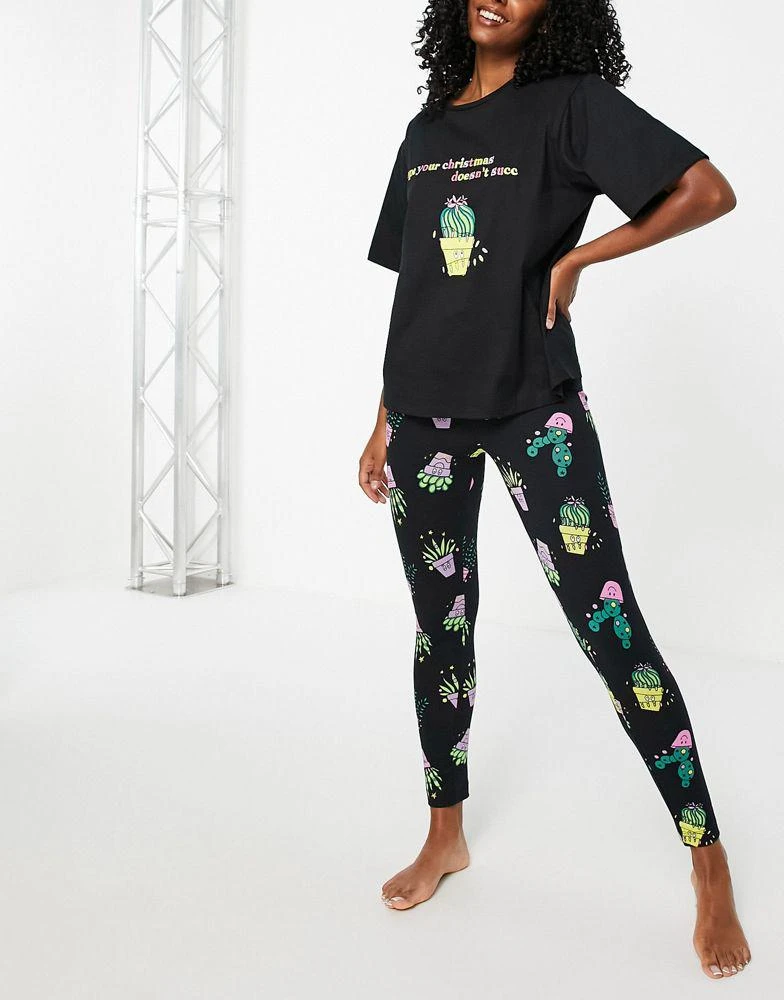 商品ASOS|ASOS DESIGN Christmas doesn't succ oversized tee & legging pyjama set in black,价格¥149,第1张图片