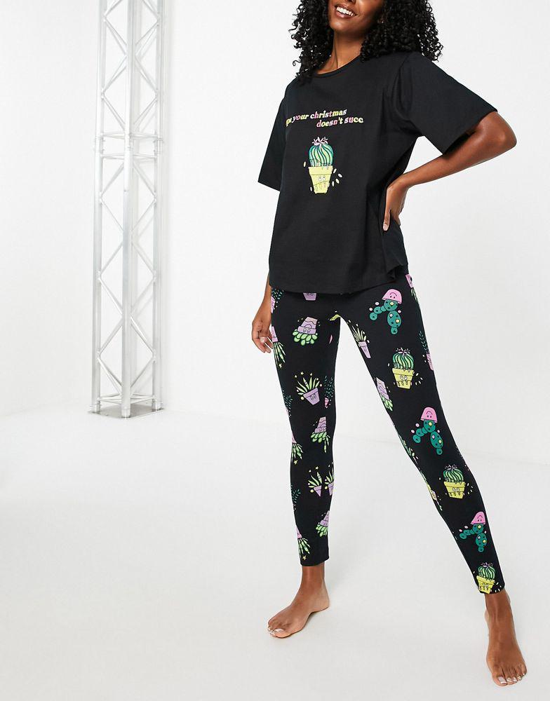 商品ASOS|ASOS DESIGN Christmas doesn't succ oversized tee & legging pyjama set in black,价格¥148,第1张图片