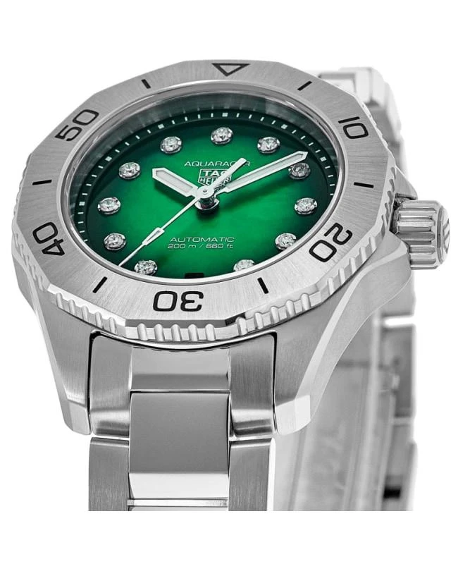 商品TAG Heuer|Tag Heuer Aquaracer Professional 200 Smokey Green Diamond Dial Steel Women's Watch WBP2415.BA0622,价格¥21225,第2张图片详细描述