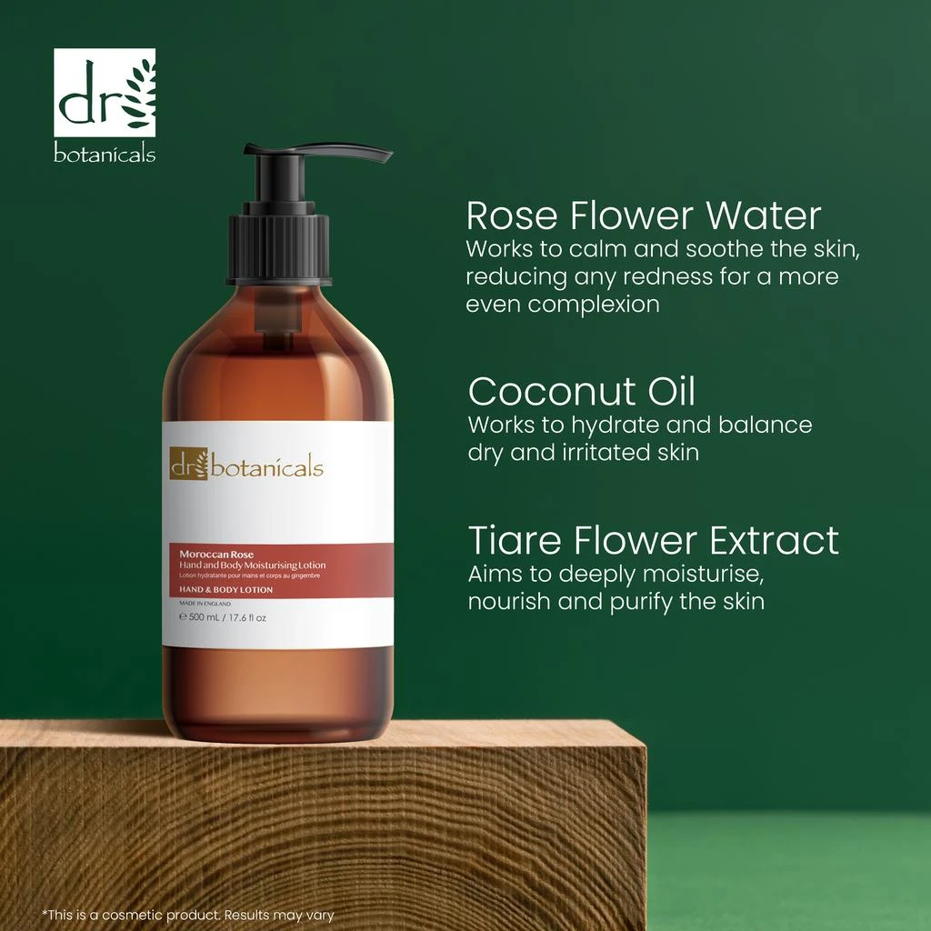 商品Dr. Botanicals|Moroccan Rose Hand & Body Moisturizing Lotion 500ml Twin Value Savings Pack,价格¥180,第5张图片详细描述