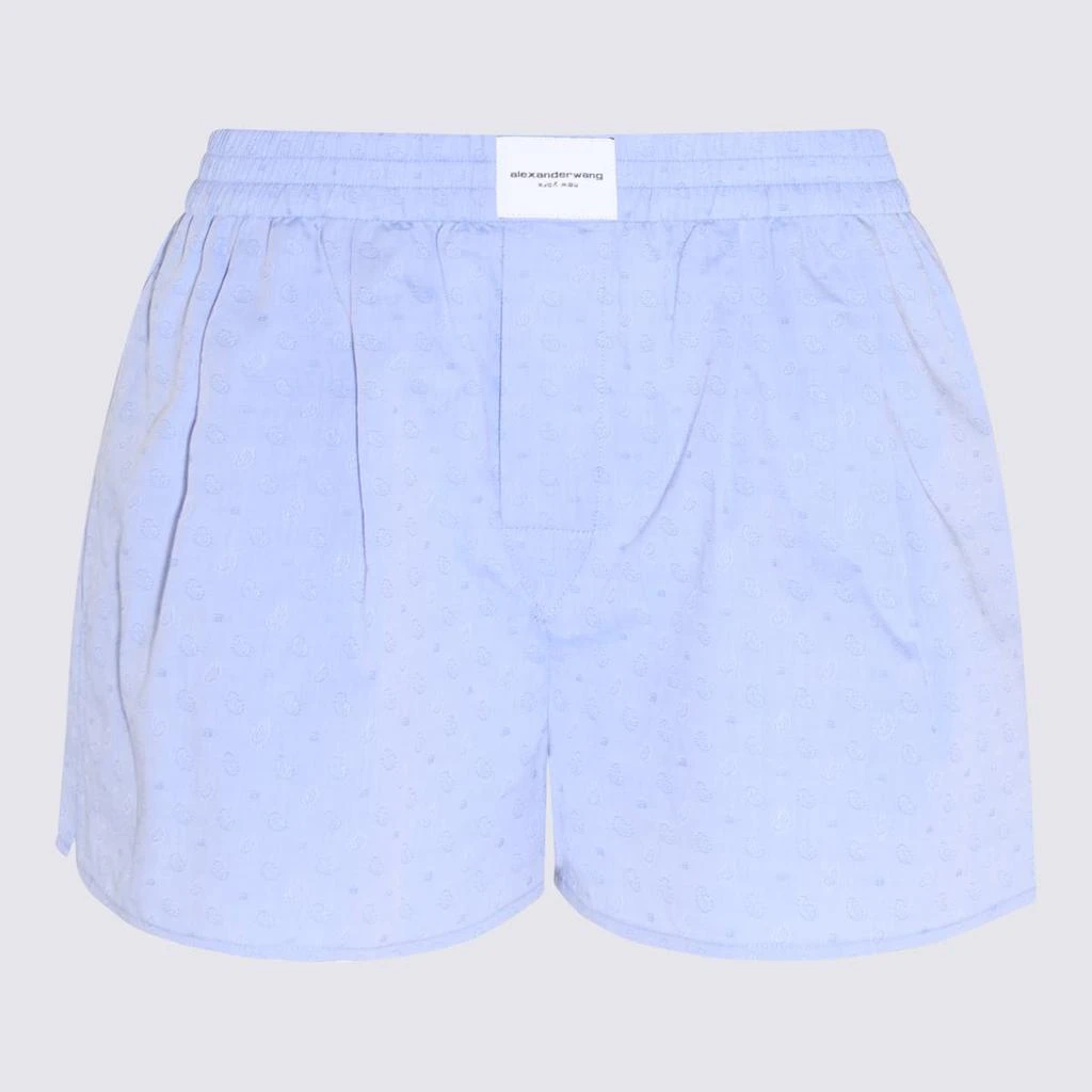 商品Alexander Wang|ALEXANDER WANG CHAMBRAY BLUE COTTON PAISLEY ELASTIC SHORTS,价格¥2487,第1张图片