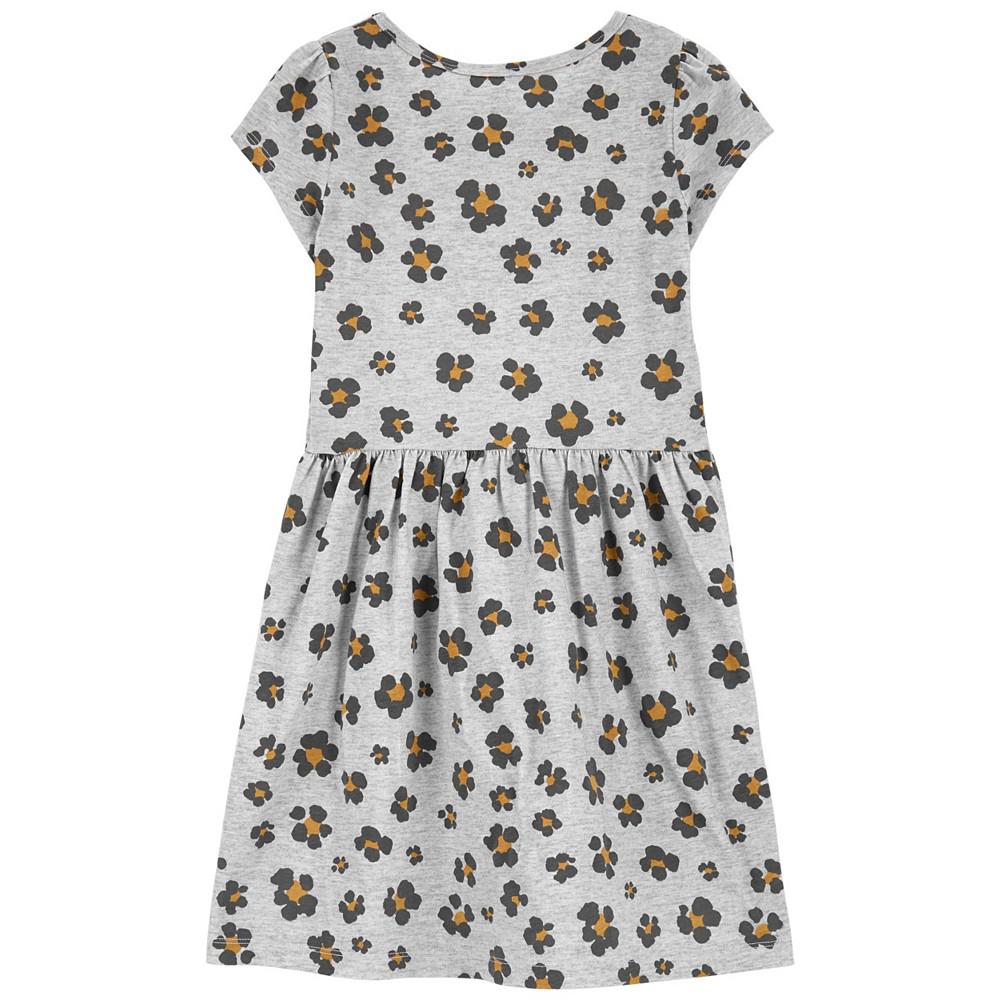 Little Girls Floral Leopard Jersey Dress商品第3张图片规格展示