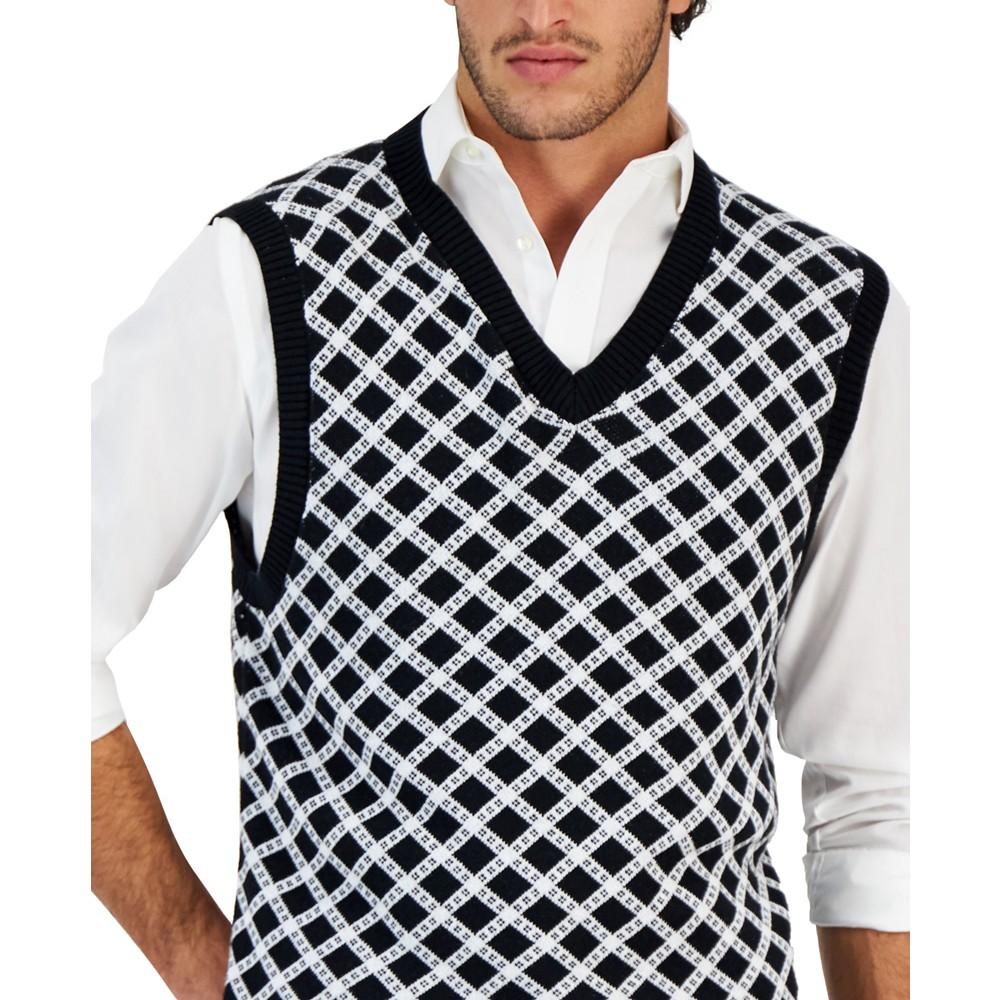 Men's Diamond-Print V-Neck Sweater Vest, Created for Macy's商品第3张图片规格展示
