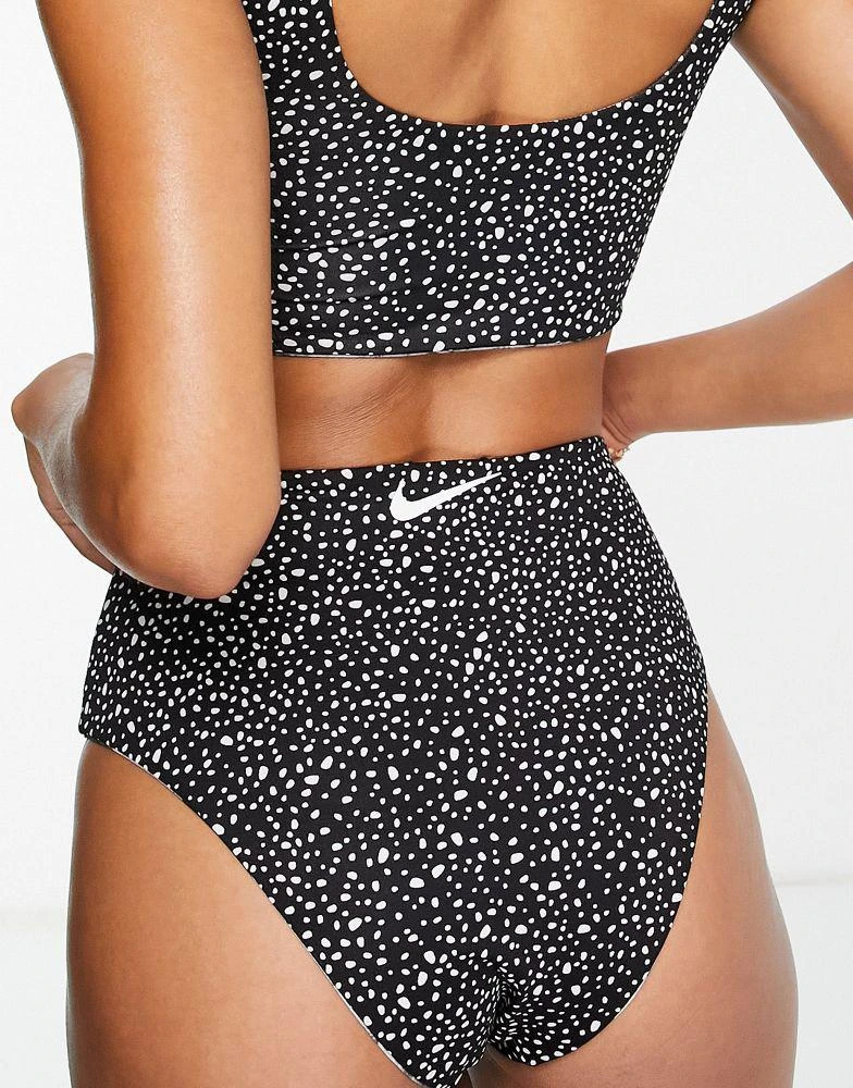 商品NIKE|Nike Swimming reversible high waist cheeky bikini bottoms in black print,价格¥305,第2张图片详细描述