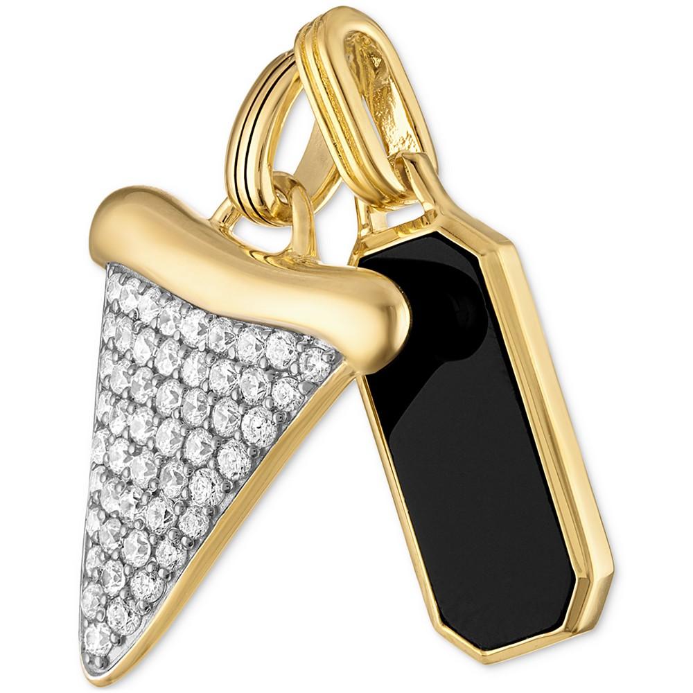 2-Pc. Set Onyx Dog Tag & Cubic Zirconia Pavé Shark Tooth Amulet Pendants in 14k Gold-Plated Sterling Silver, Created for Macy's商品第2张图片规格展示