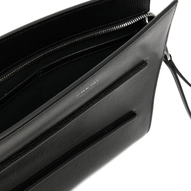 商品[国内直发] Salvatore Ferragamo|FERRAGAMO菲拉格慕 Logo印花便携拉链开合 小牛皮 手拿包 男款 黑色,价格¥2630,第4张图片详细描述