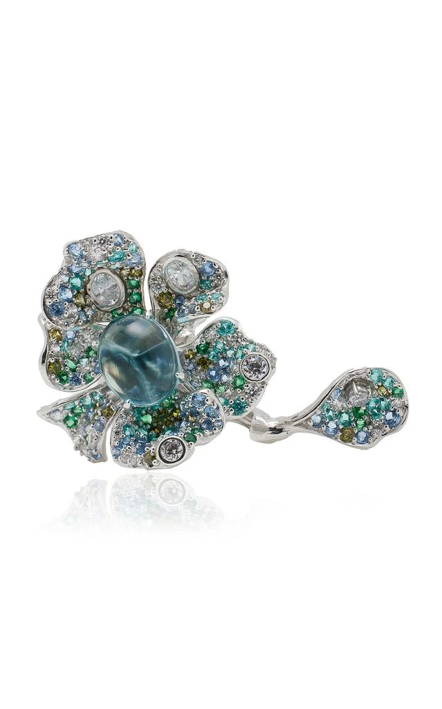 商品Anabela Chan|Anabela Chan - 18K White Gold Aqua Peony Multi-Stone Ring - Blue - US 5 - Moda Operandi - Gifts For Her,价格¥20219,第1张图片