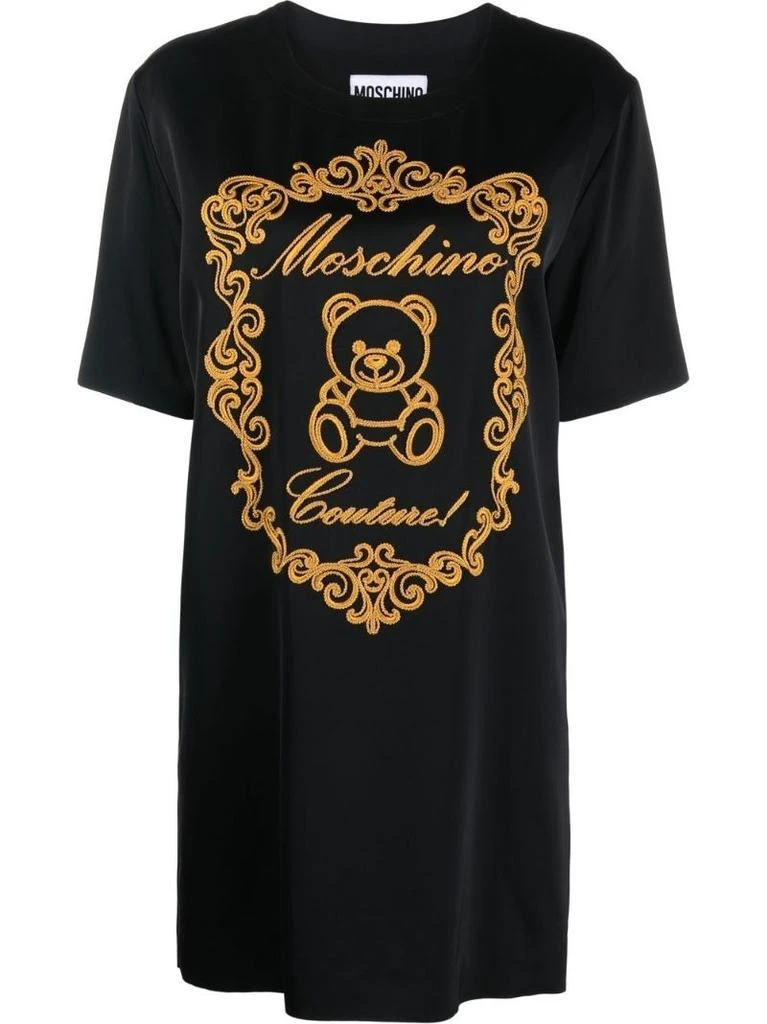 商品Moschino|Ladies Fantasy Print Black Teddy Embroidered T-Shirt Dress,价格¥4872,第1张图片
