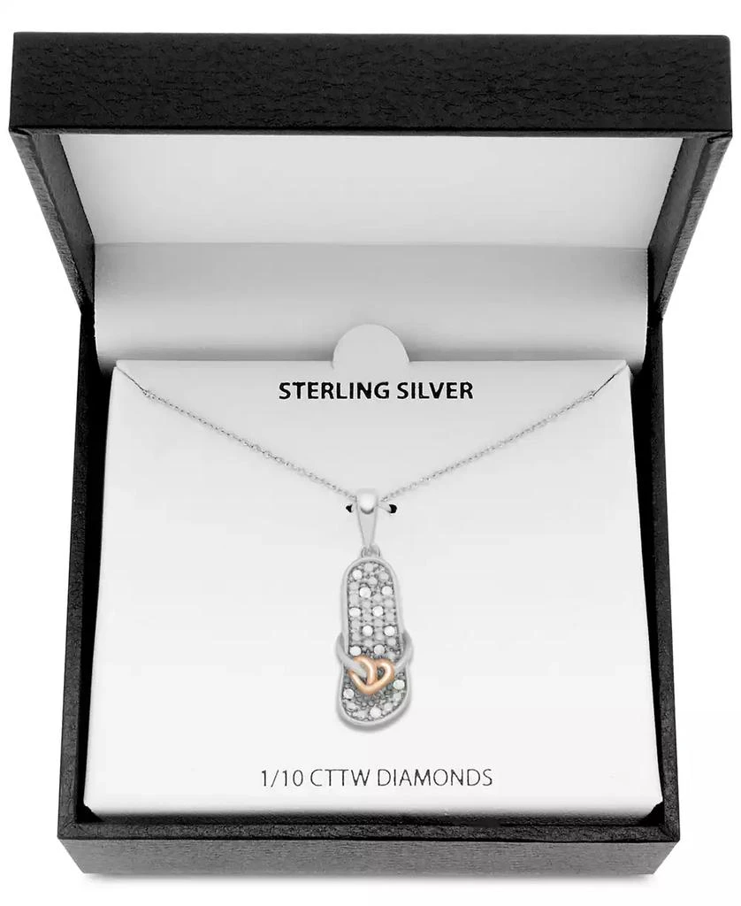 商品Macy's|Diamond Two-Tone Flip-Flop Sandal 18" Pendant Necklace (1/10 ct. t.w.) in Sterling Silver & 18k Rose Gold-Plate,价格¥187,第3张图片详细描述