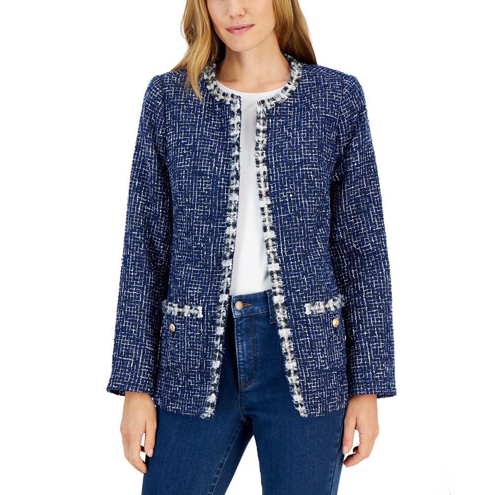 商品Charter Club|Women's Tweed Collarless Patch-Pocket Jacket, Created for Macy's,价格¥472,第1张图片