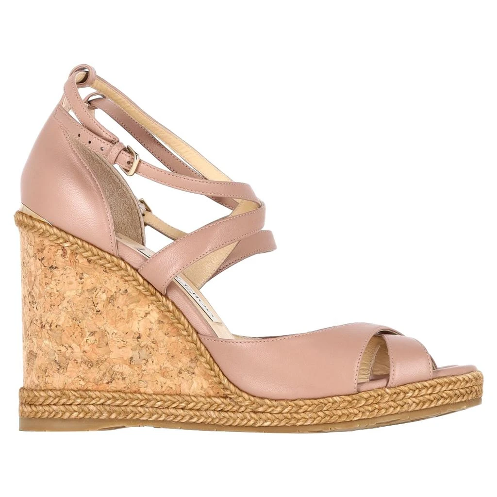 商品[二手商品] Jimmy Choo|Alanah Cork Espadrille Ankle Strap Wedge in Pink Leather,价格¥2129,第1张图片