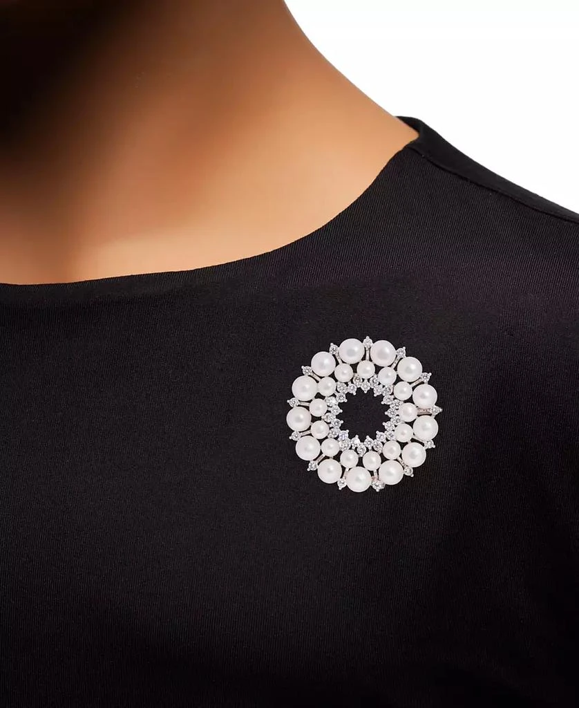 商品Macy's|Cultured Freshwater Pearl (5 - 6 1/2mm) & Cubic Zirconia Double Circle Convertible Pin to Pendant in Sterling Silver,价格¥1196,第3张图片详细描述