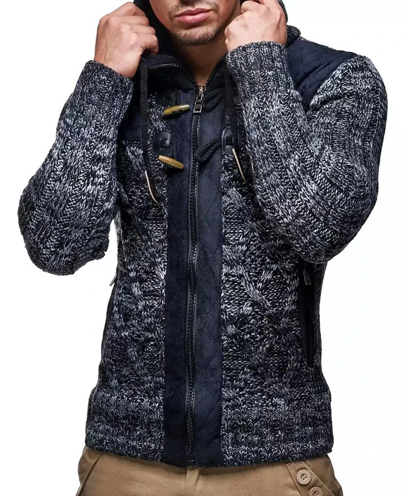 商品Leif Nelson|Men's Knit Zip-up Jacket With Geometric Patterns and Leather Accents,价格¥636,第1张图片