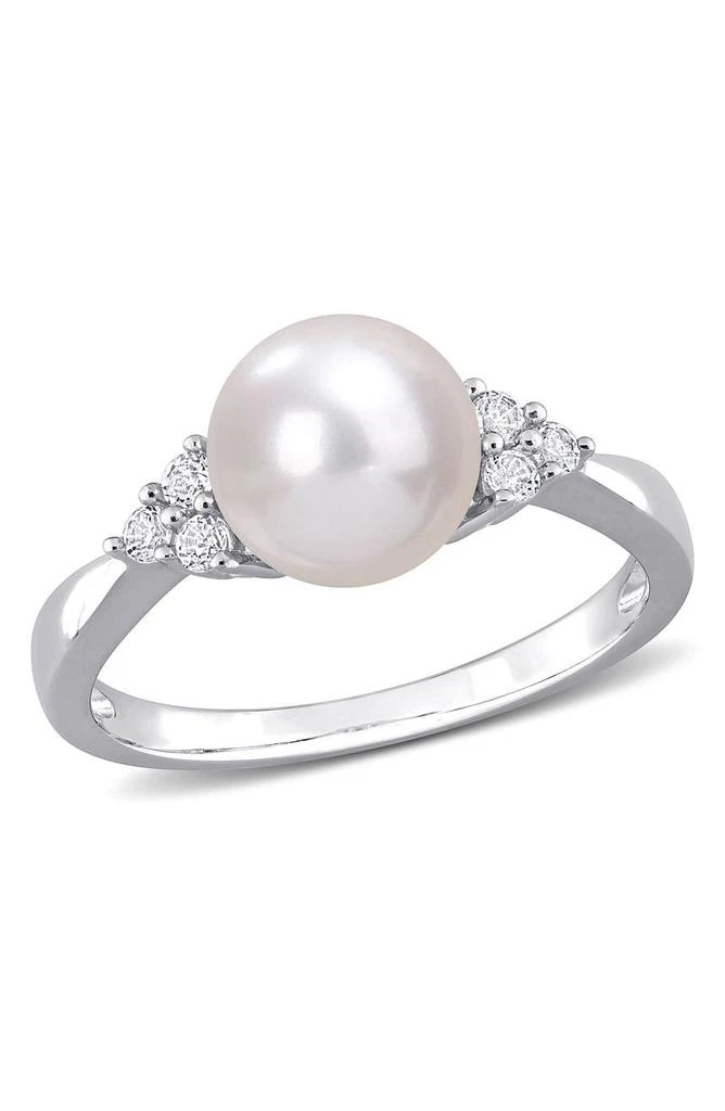 商品DELMAR|Sterling Silver 8-8.5mm Cultured Freshwater Pearl White Topaz Ring,价格¥525,第1张图片