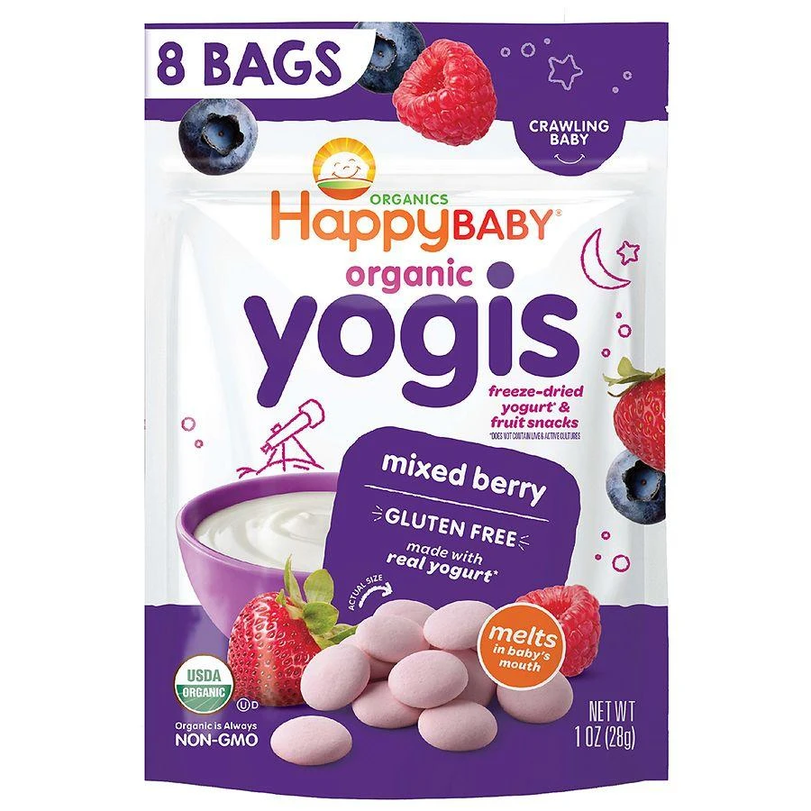 商品Happy Baby|Baby Snacks, Yogis, Freeze Dried Yogurt & Fruit Snacks, Gluten Free Mixed Berry,价格¥41,第1张图片