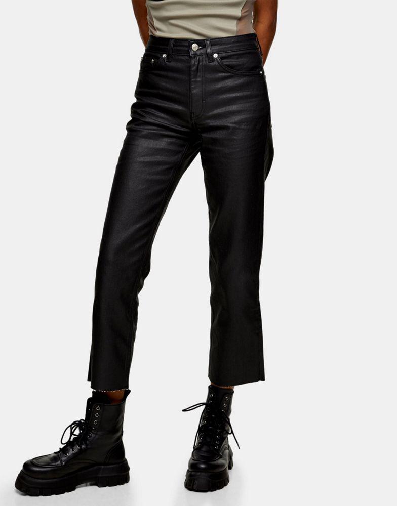 Topshop straight jeans in coated black商品第3张图片规格展示