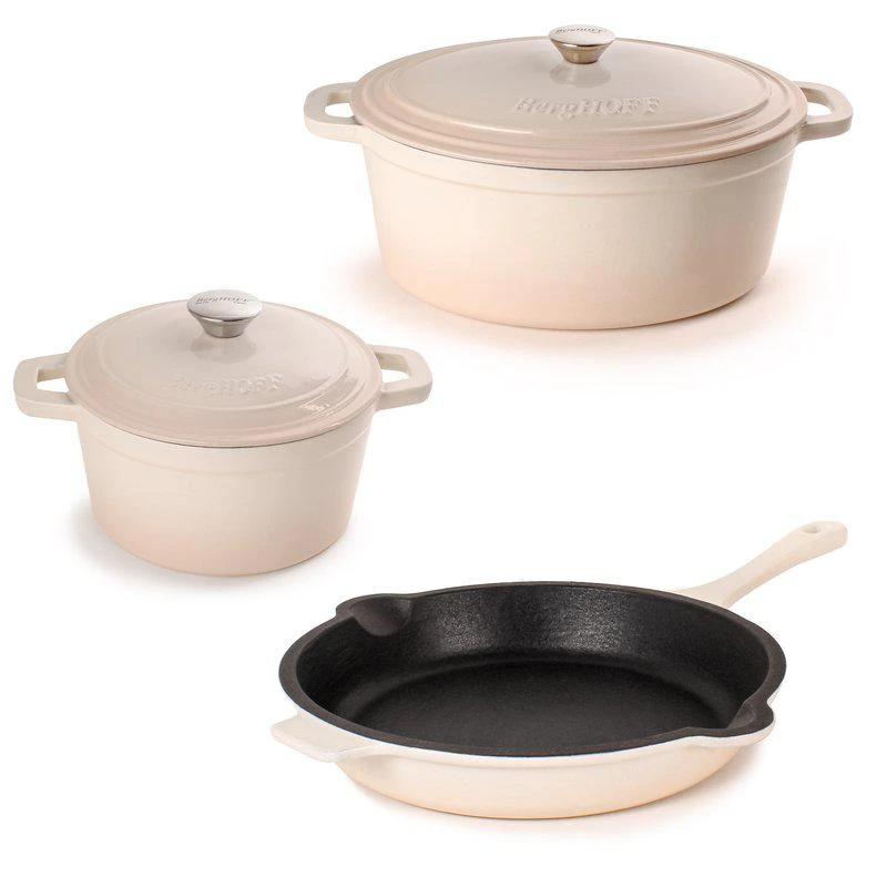 商品BergHOFF|Neo 5Pc Cast Iron Cookware Set, Meringue,价格¥2168,第1张图片