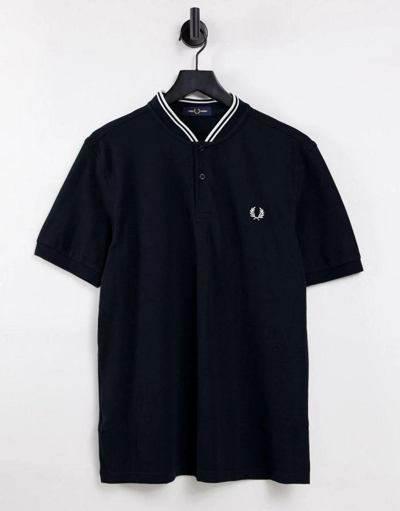 商品Fred Perry|Fred Perry bomber collar pique polo shirt in black,价格¥370,第1张图片