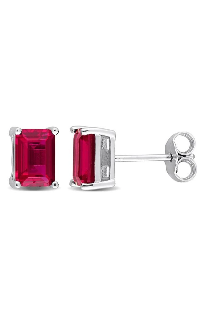 商品DELMAR|Sterling Silver Radiant Cut Created Ruby Stud Earrings,价格¥225,第1张图片