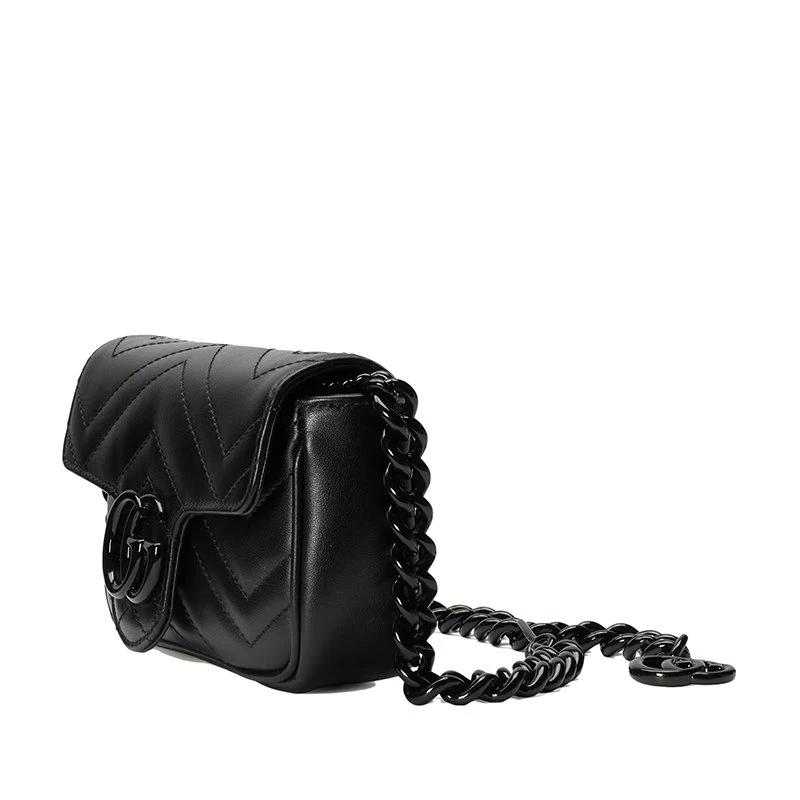 商品Gucci|【预售3-7天】GUCCI/古驰 GG Marmont系列 女士黑色V型绗缝皮革双G扣翻盖单肩斜挎包腰包‎699757UM8KV1000,价格¥10204,第4张图片详细描述