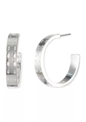 商品Ralph Lauren|Ralph Lauren Silver Tone 20 Millimeter Stitched Hoop Earrings,价格¥261,第1张图片