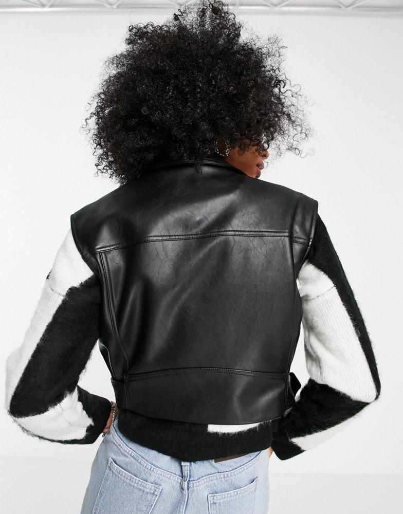Topshop cropped sleeveless biker jacket in black商品第2张图片规格展示