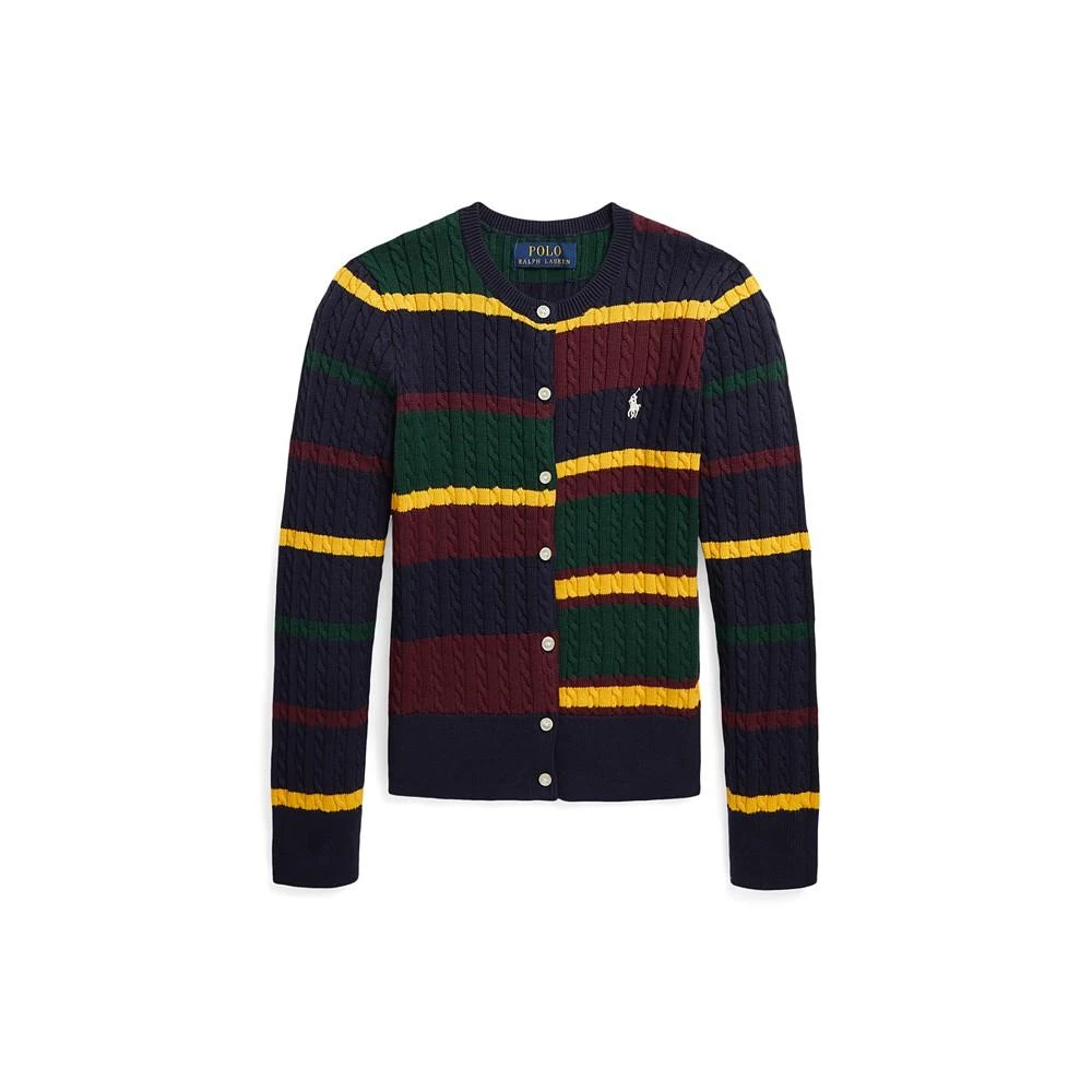 商品Ralph Lauren|Big Girls Striped Mini-Cable Cotton Cardigan,价格¥211,第1张图片