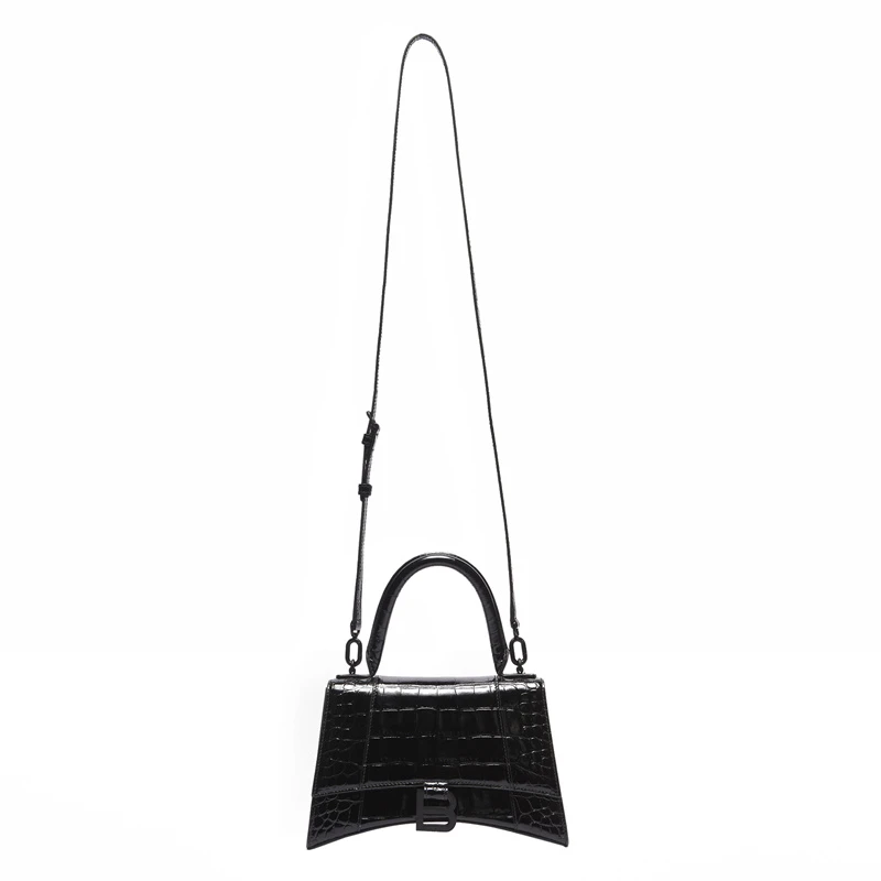 Balenciaga/巴黎世家 20Hourglass 女士迷你黑色鳄鱼压纹亮面小牛皮单肩手提包沙漏包 5928331LR671000 商品