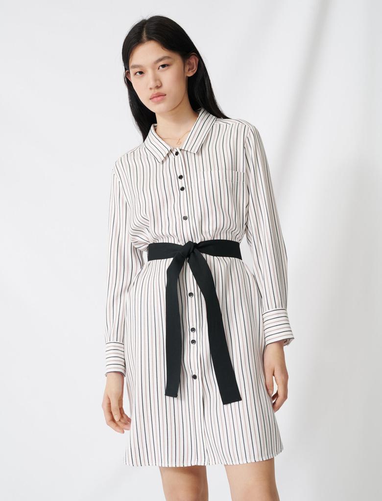 商品Maje|Belted pinstriped shirt dress,价格¥501,第1张图片