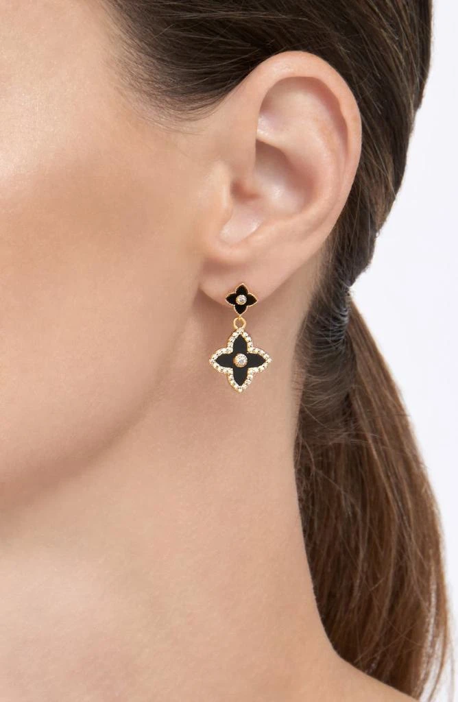 商品ADORNIA|14K Yellow Gold Plated Black Flower Drop Earrings,价格¥298,第2张图片详细描述