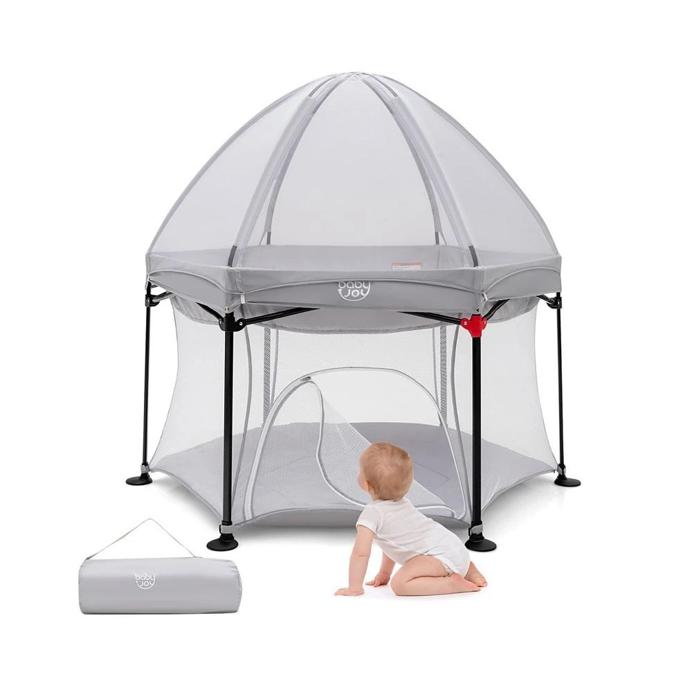 商品Costway|1PCS 53'' Outdoor Baby Playpen w/ Canopy & Carrying Bag Portable,价格¥663,第1张图片