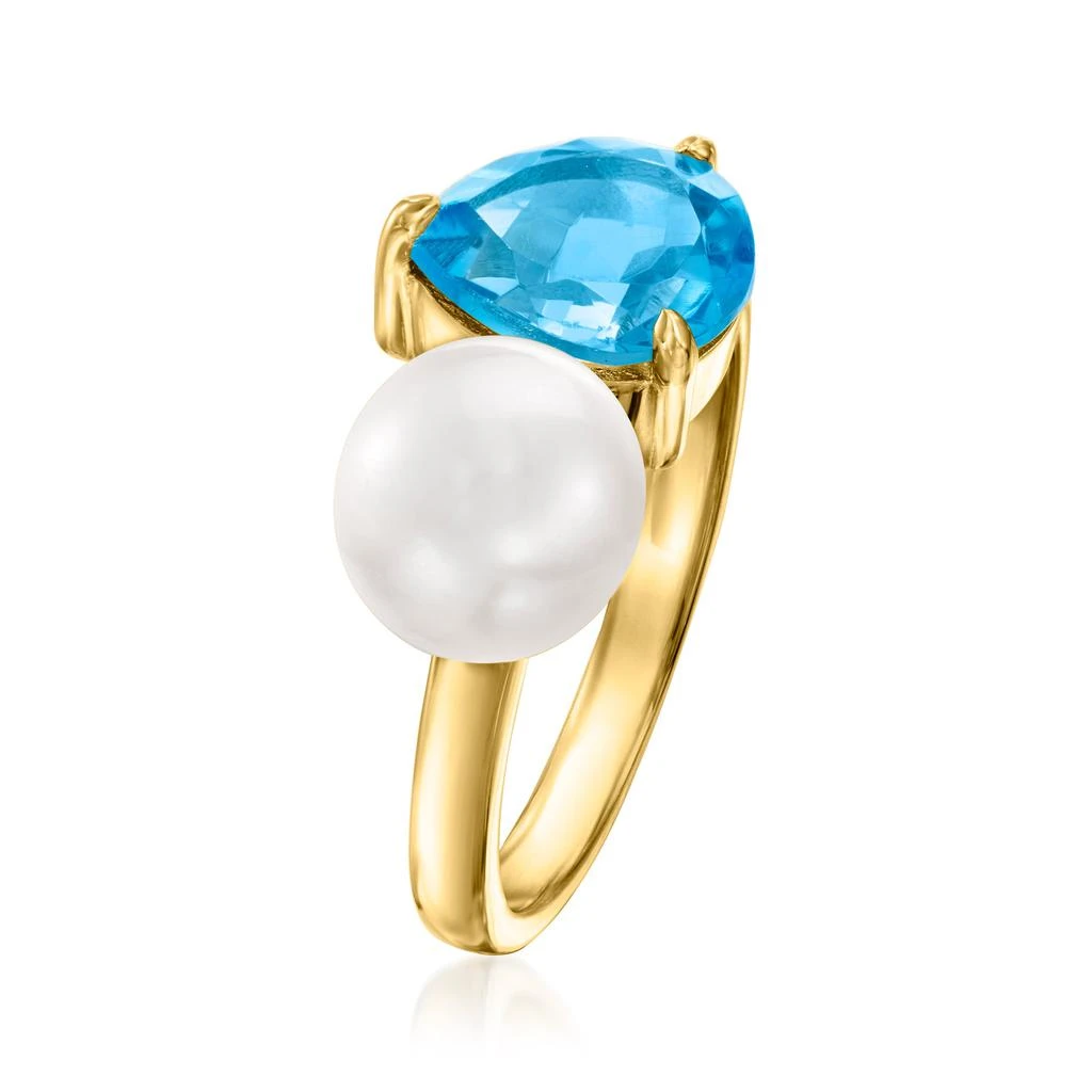 商品Ross-Simons|7.5-8mm Cultured Pearl and Swiss Blue Topaz Toi Et Moi Ring in 18kt Gold Over Sterling,价格¥829,第3张图片详细描述