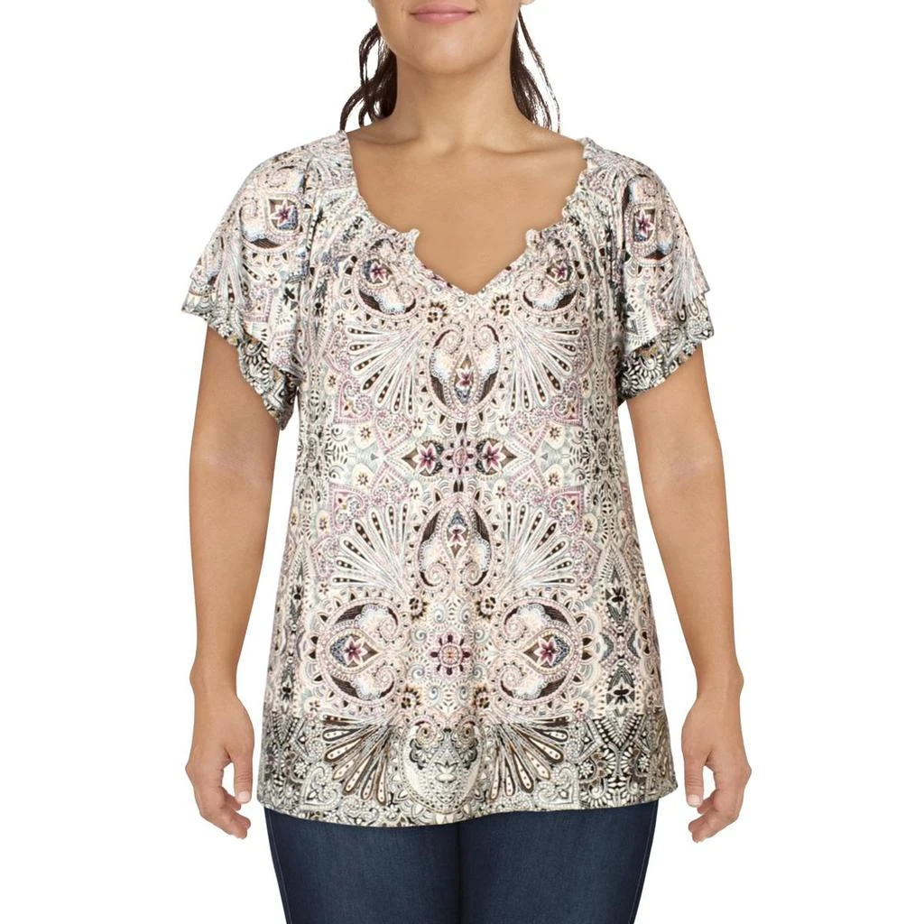 商品Democracy|Democracy Womens Printed Split Neck Pullover Top,价格¥84,第1张图片