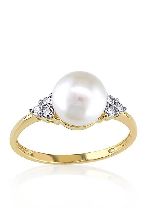 商品Belk & Co.|Co. 10K Yellow Gold Cultured Freshwater Pearl And Diamond Ring,价格¥2081,第1张图片