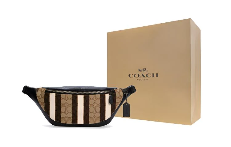 商品[国内直发] Coach|蔻驰 Warren 33 经典老花 帆布牛皮 斜挎胸包腰包 大号 男款 卡其棕黑拼色,价格¥1196,第5张图片详细描述