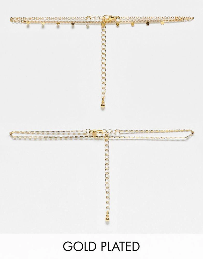 商品ASOS|ASOS DESIGN 14k gold plated pack of 2 choker necklaces with disc design,价格¥63,第1张图片