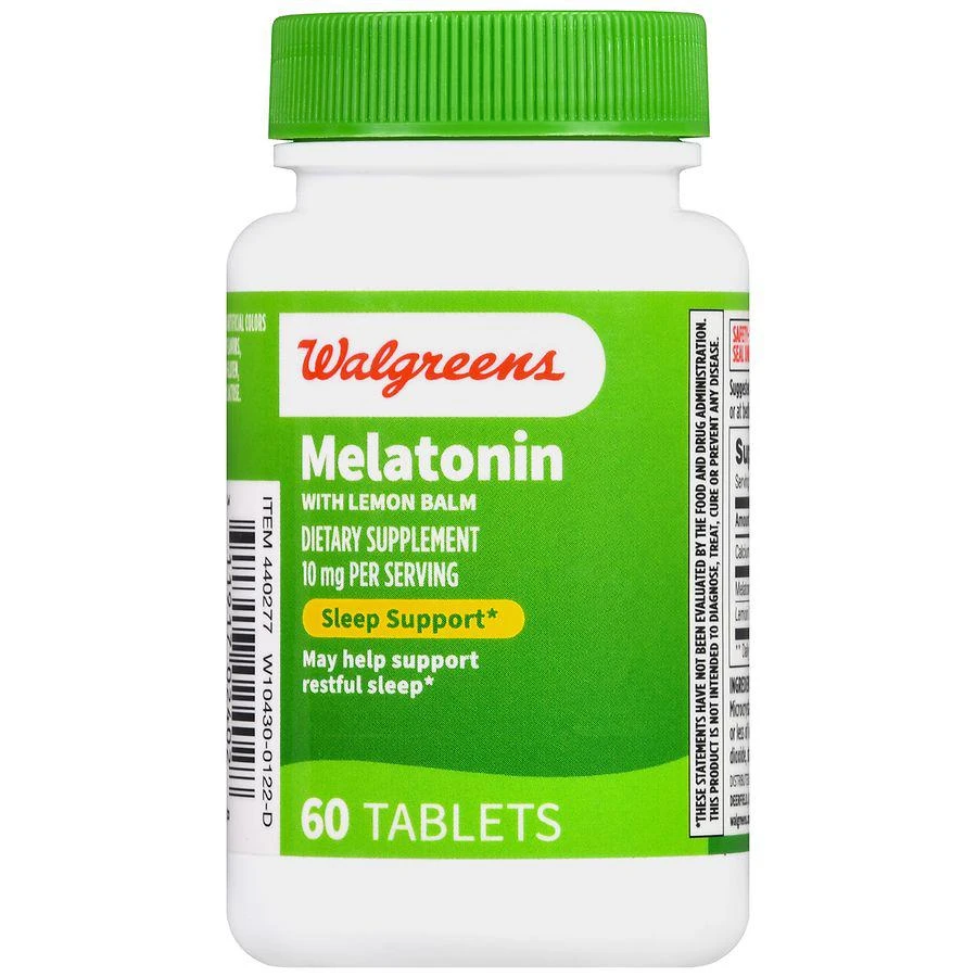 商品Walgreens|Melatonin with Lemon Balm 10 mg Tablets (60 days),价格¥108,第2张图片详细描述